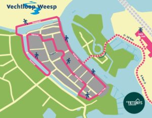 Plattegrond van de route door het centrum van Weesp